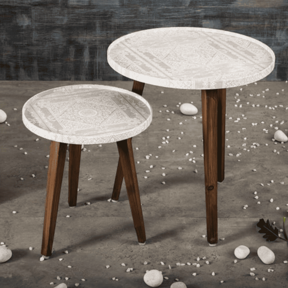 Kaarigari Solid Wood Nested End Table in Paper Finish - Set of 2