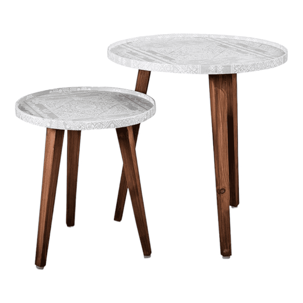 Kaarigari Solid Wood Nested End Table in Paper Finish - Set of 2