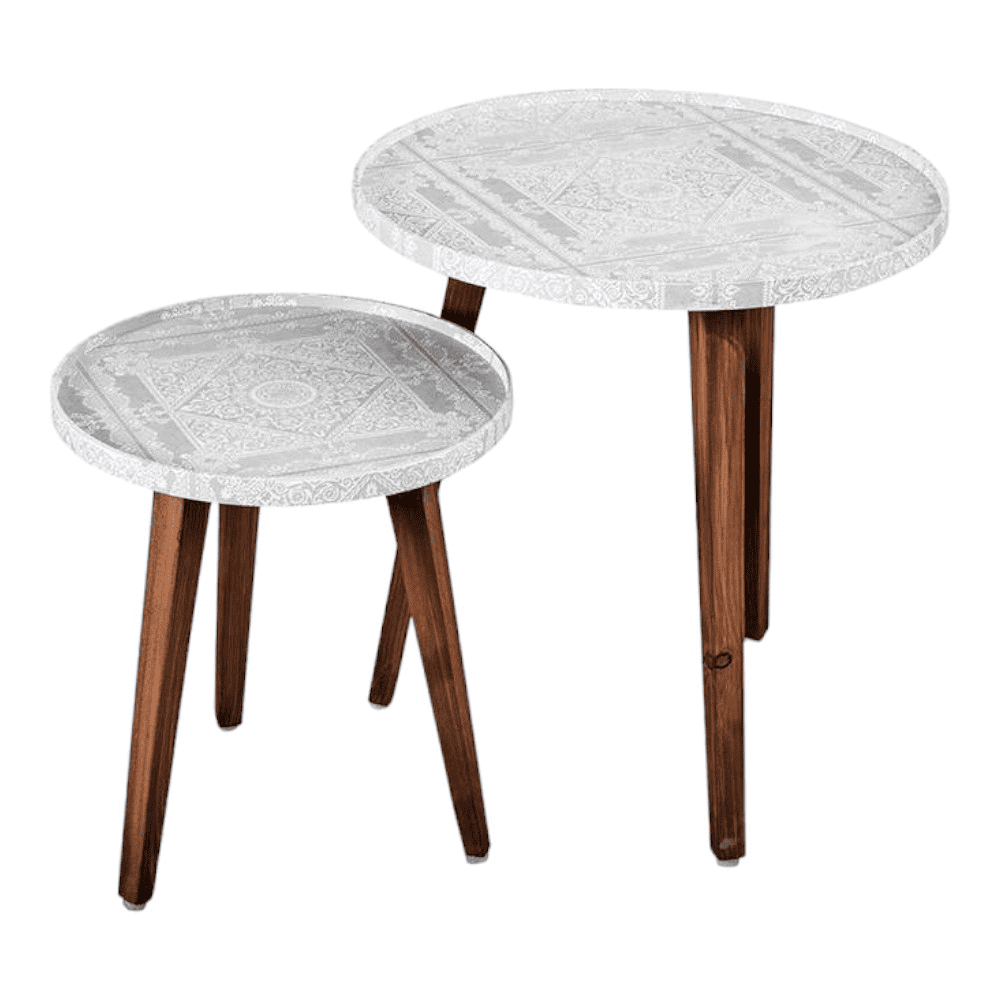 Kaarigari Solid Wood Nested End Table in Paper Finish - Set of 2