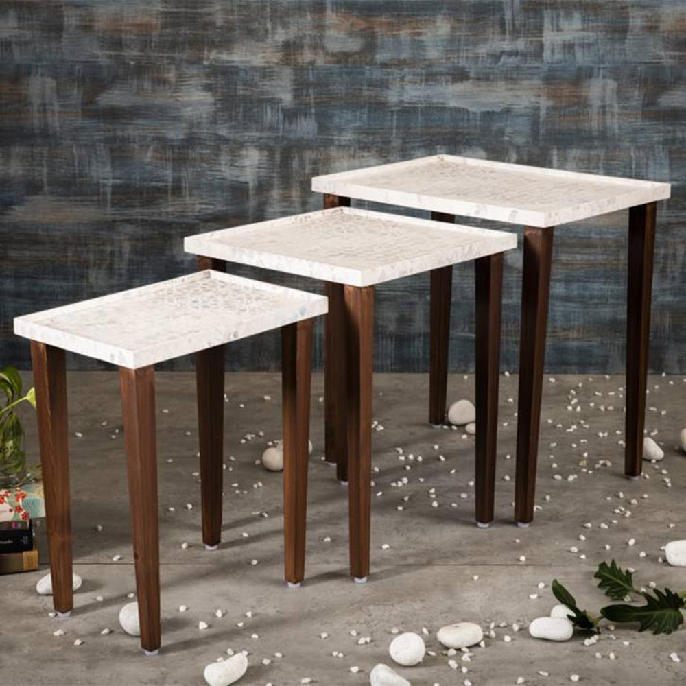 Bhav Solid Wood Nested End Table in Paper Finish - Set of 3