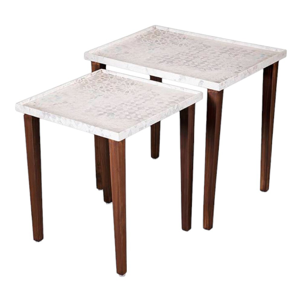 Bhav Solid Wood Rectangular Nested End Table in Paper Finish - Set of 2