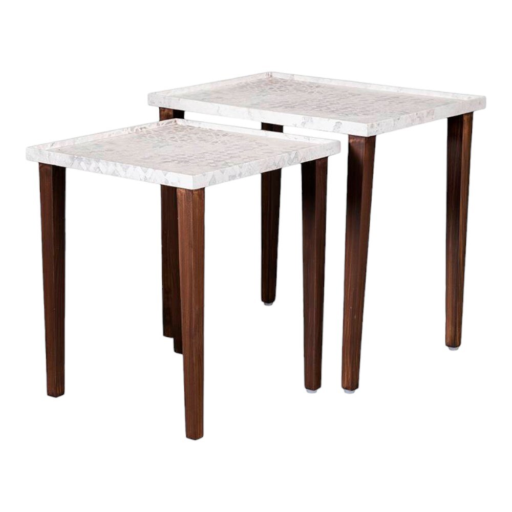 Bhav Solid Wood Rectangular Nested End Table in Paper Finish - Set of 2
