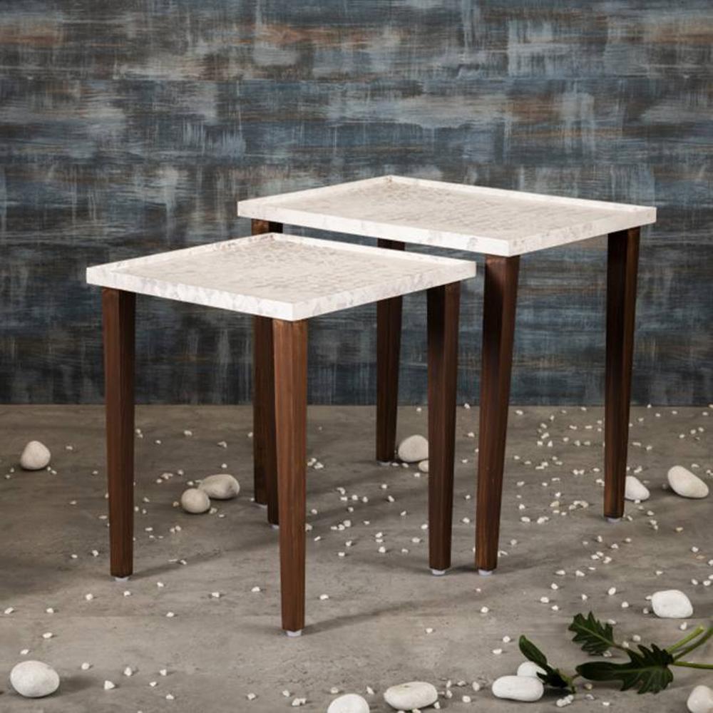 Bhav Solid Wood Rectangular Nested End Table in Paper Finish - Set of 2