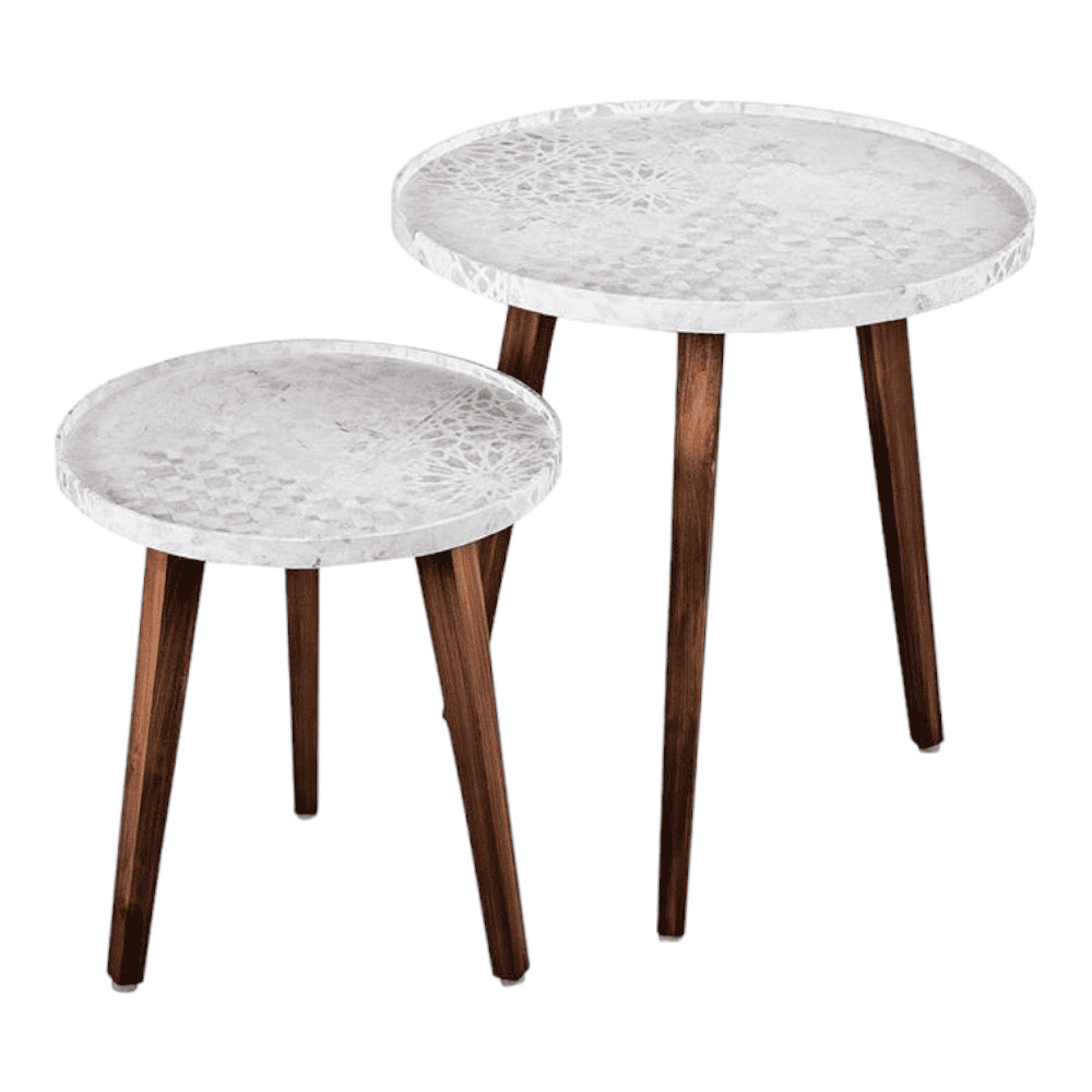 Bhav Solid Wood Round Nested End Table in Paper Finish - Set of 2
