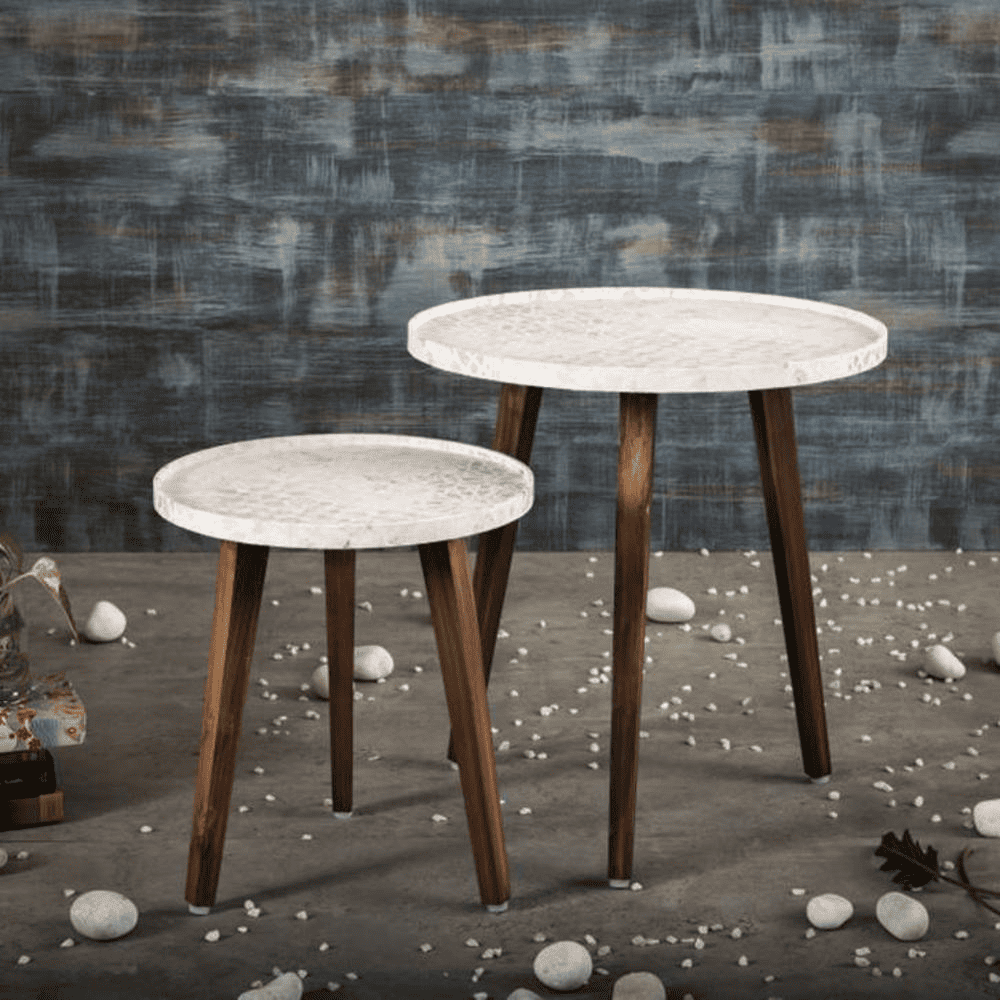 Bhav Solid Wood Round Nested End Table in Paper Finish - Set of 2