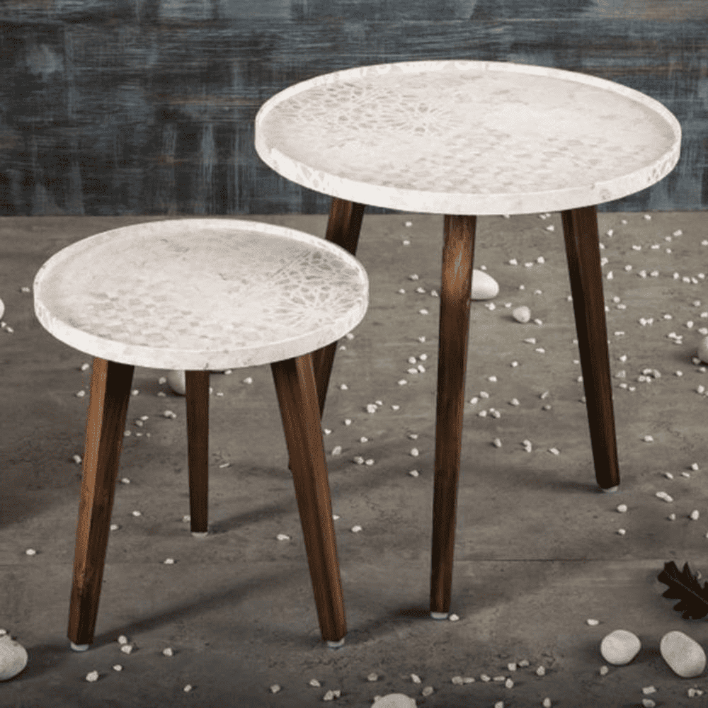 Bhav Solid Wood Round Nested End Table in Paper Finish - Set of 2