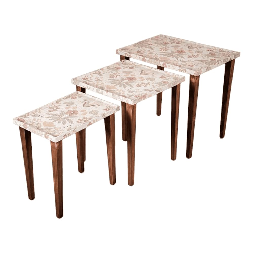 Heritagealabaster Solid Wood Nested End Table in Paper Finish - Set of 3