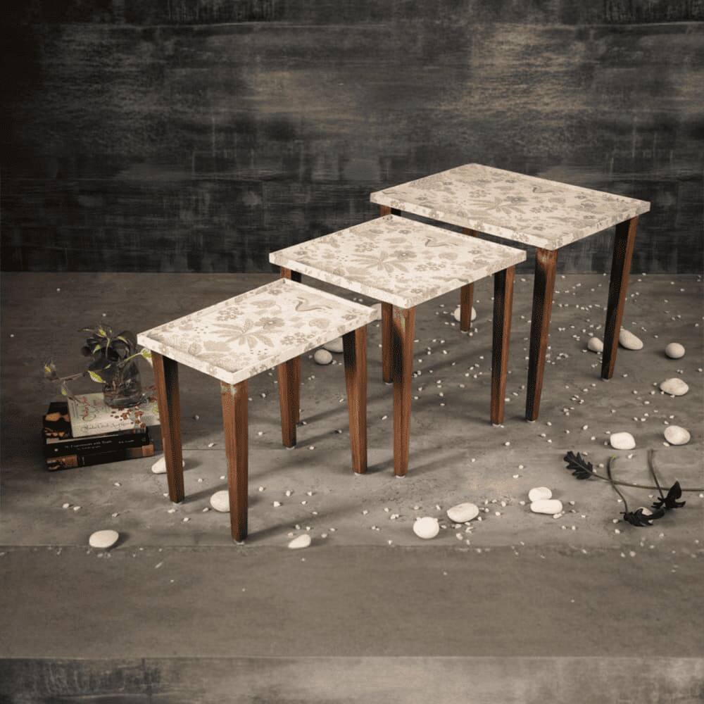 Heritagealabaster Solid Wood Nested End Table in Paper Finish - Set of 3