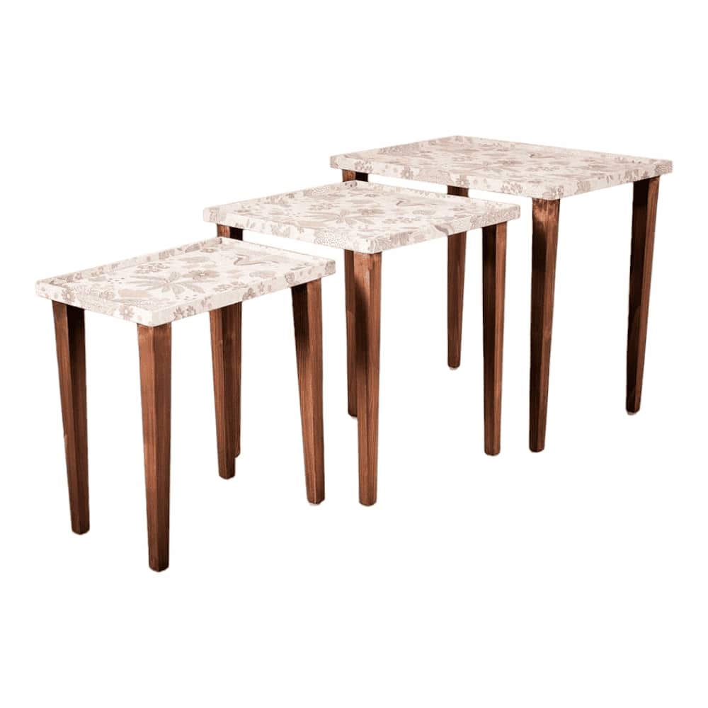 Heritagealabaster Solid Wood Nested End Table in Paper Finish - Set of 3