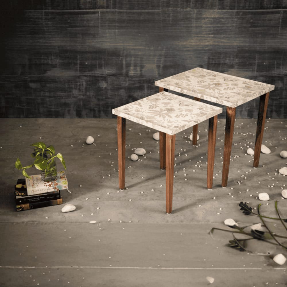 Heritage Solid Wood Rectangular Nested End Table in Paper Finish - Set of 2