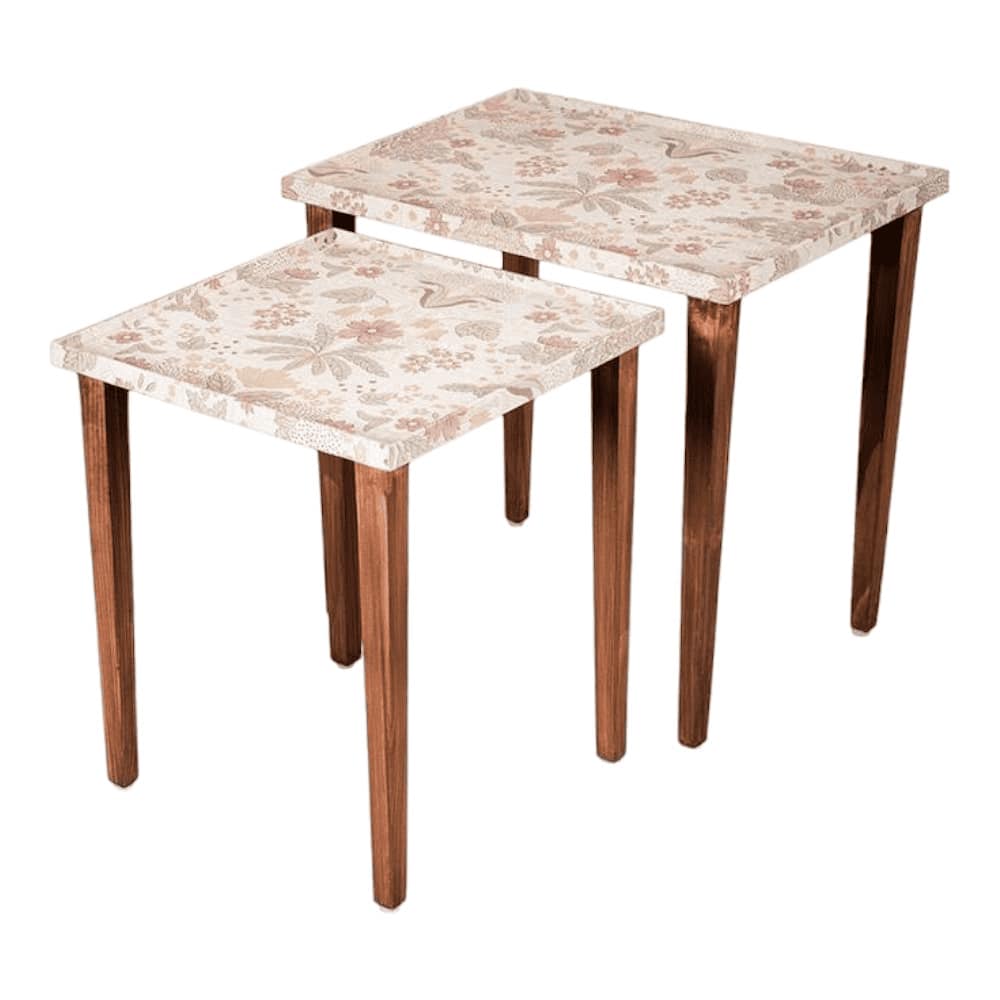 Heritage Solid Wood Rectangular Nested End Table in Paper Finish - Set of 2