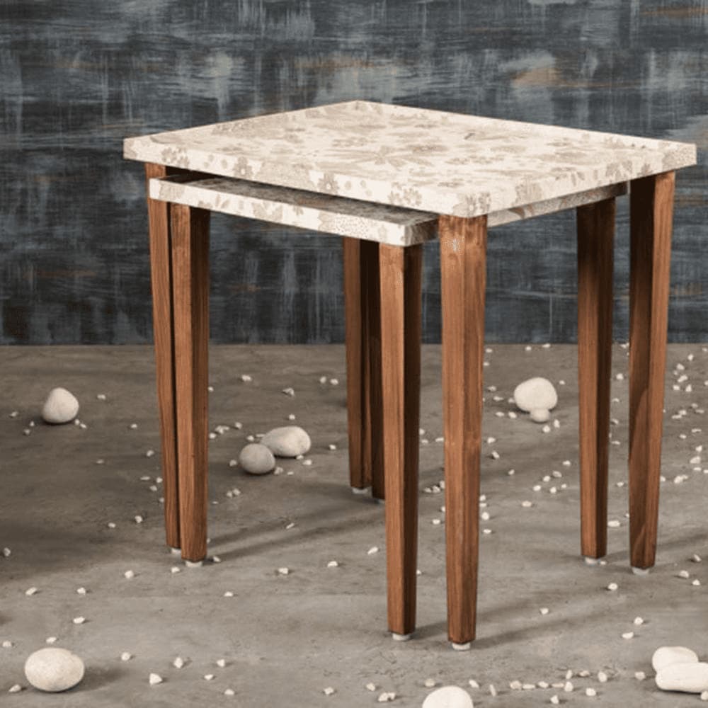 Heritage Solid Wood Rectangular Nested End Table in Paper Finish - Set of 2