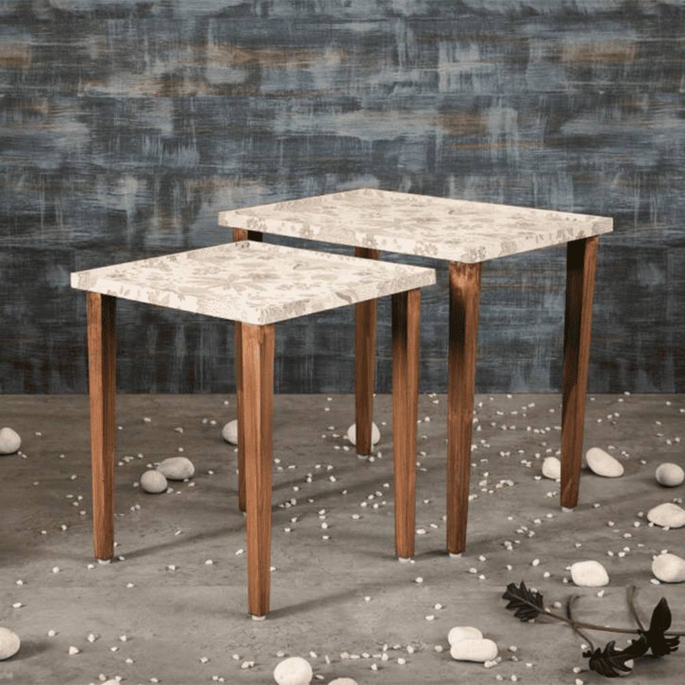 Heritage Solid Wood Rectangular Nested End Table in Paper Finish - Set of 2