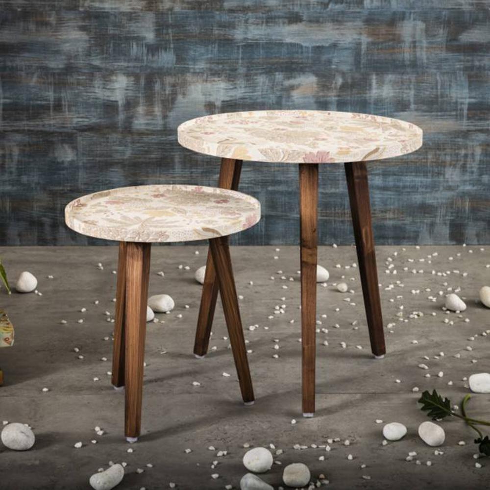 Heritage Solid Wood Round Nested End Table in Paper Finish - Set of 2