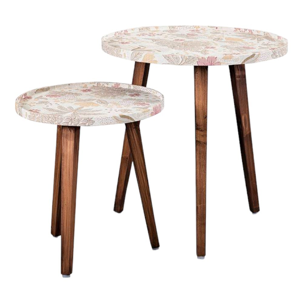 Heritage Solid Wood Round Nested End Table in Paper Finish - Set of 2