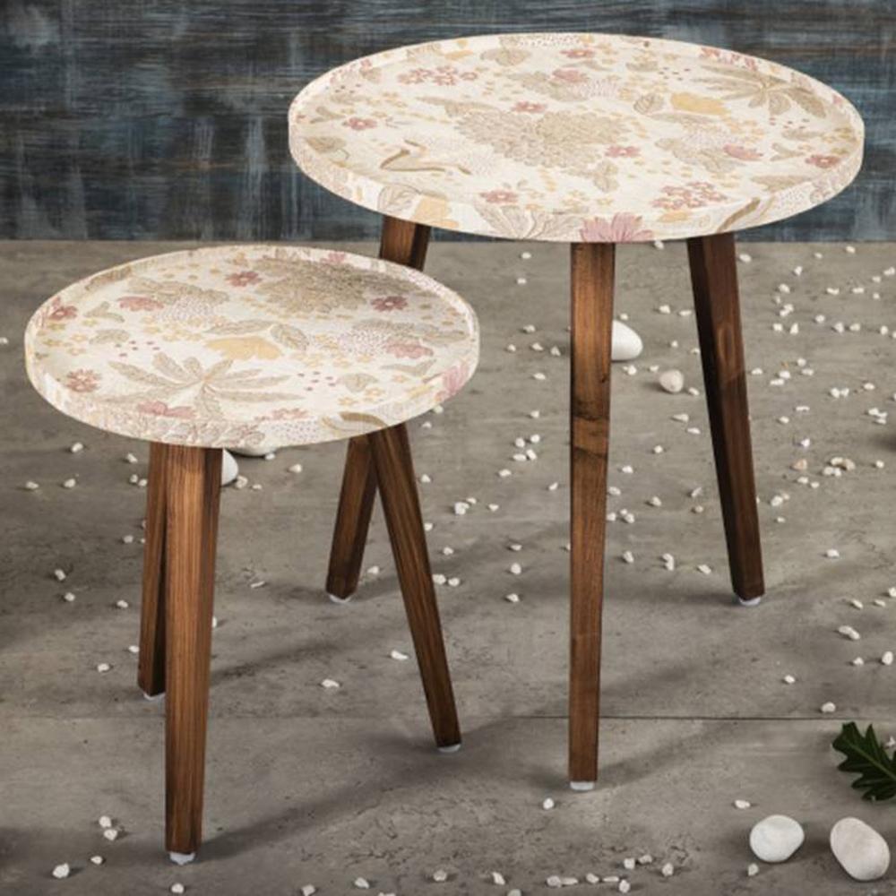 Heritage Solid Wood Round Nested End Table in Paper Finish - Set of 2