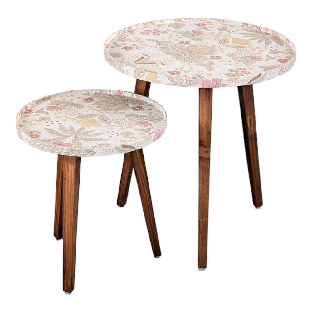 Heritage Solid Wood Round Nested End Table in Paper Finish - Set of 2