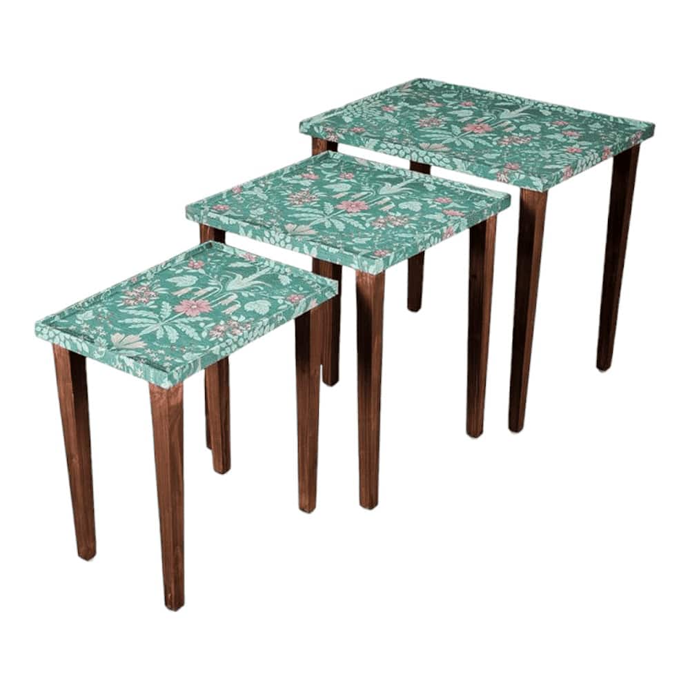 Heritageazure Solid Wood Nested End Table in Paper Finish - Set of 3