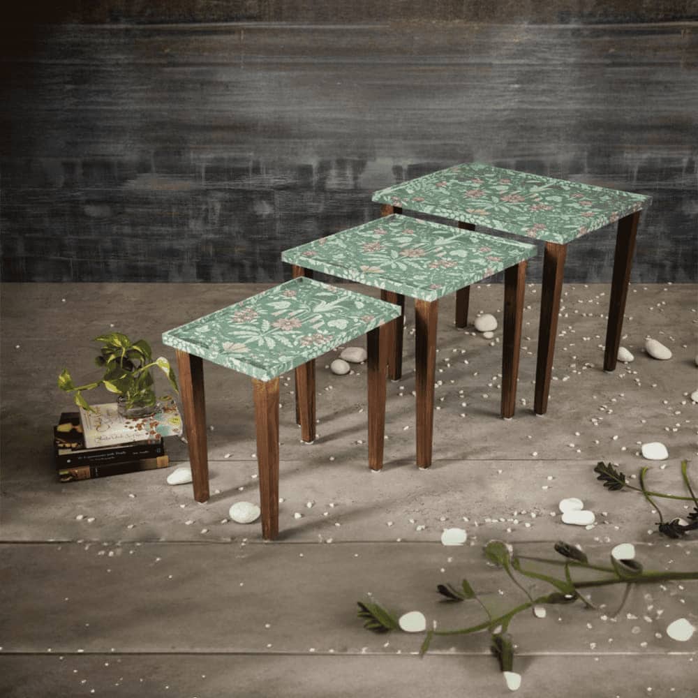 Heritageazure Solid Wood Nested End Table in Paper Finish - Set of 3