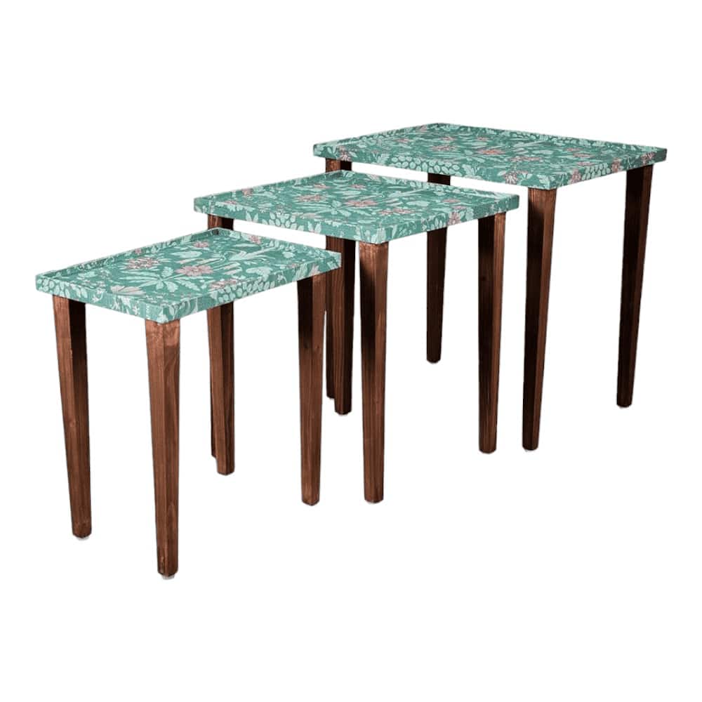 Heritageazure Solid Wood Nested End Table in Paper Finish - Set of 3