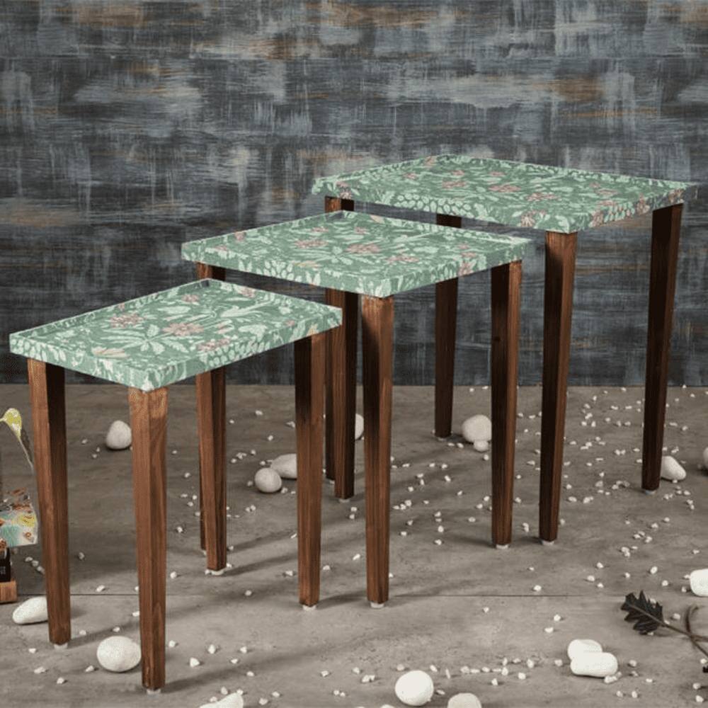 Heritageazure Solid Wood Nested End Table in Paper Finish - Set of 3