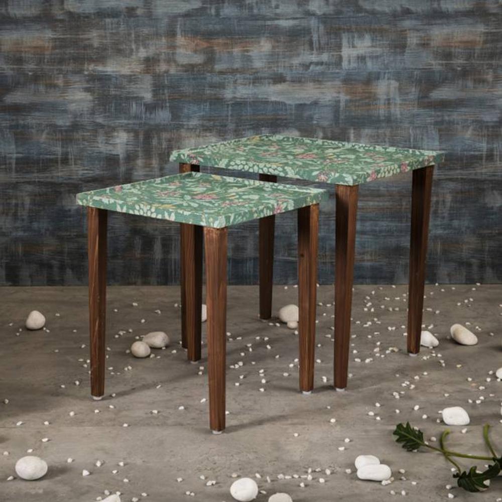 Heritageazure Solid Wood Rectangular Nested End Table in Paper Finish - Set of 2