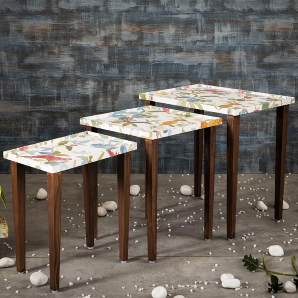 Pakshi Solid Wood Nested End Table in Paper Finish - Set of 3