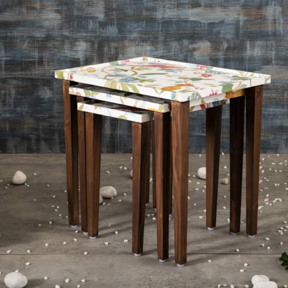 Pakshi Solid Wood Nested End Table in Paper Finish - Set of 3