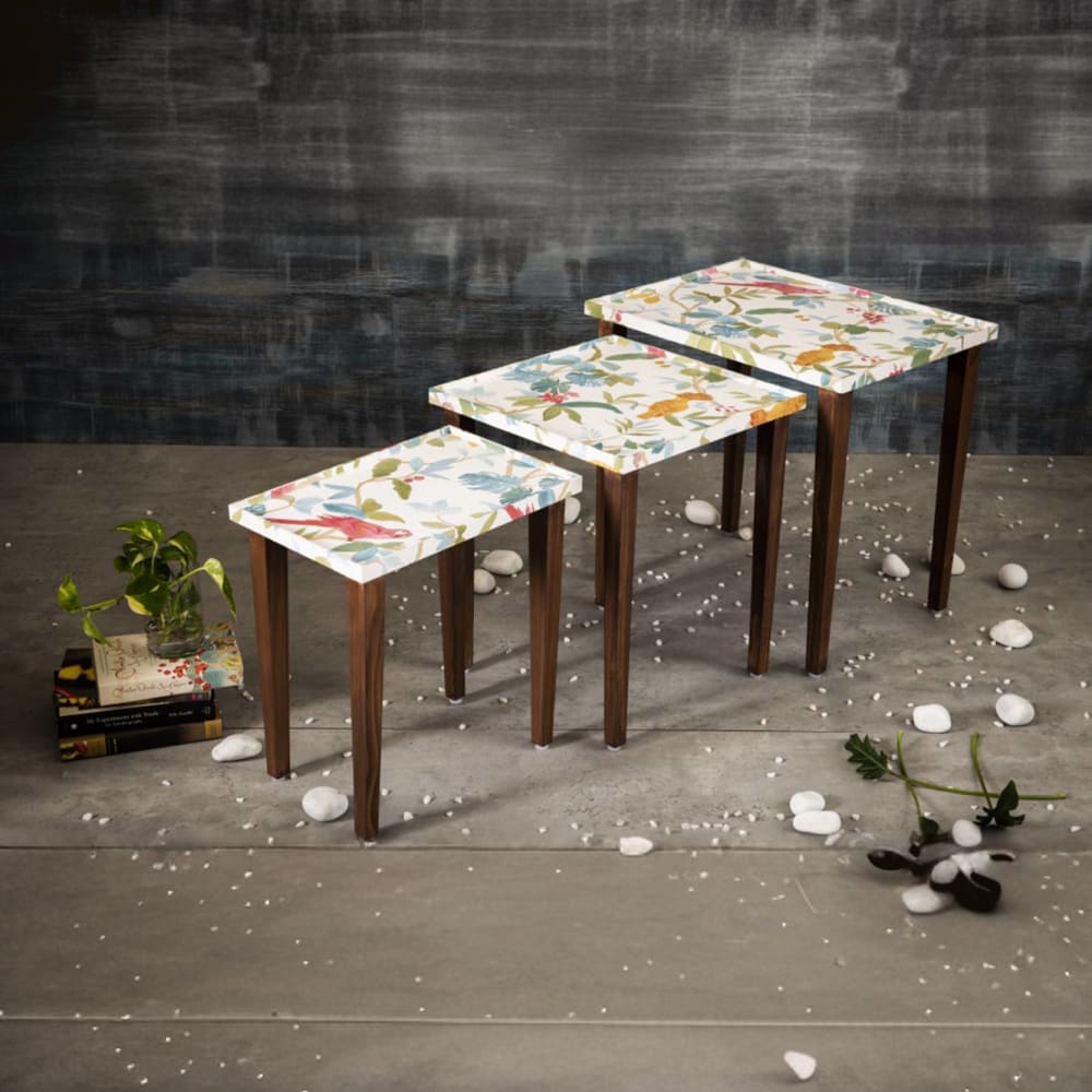 Pakshi Solid Wood Nested End Table in Paper Finish - Set of 3