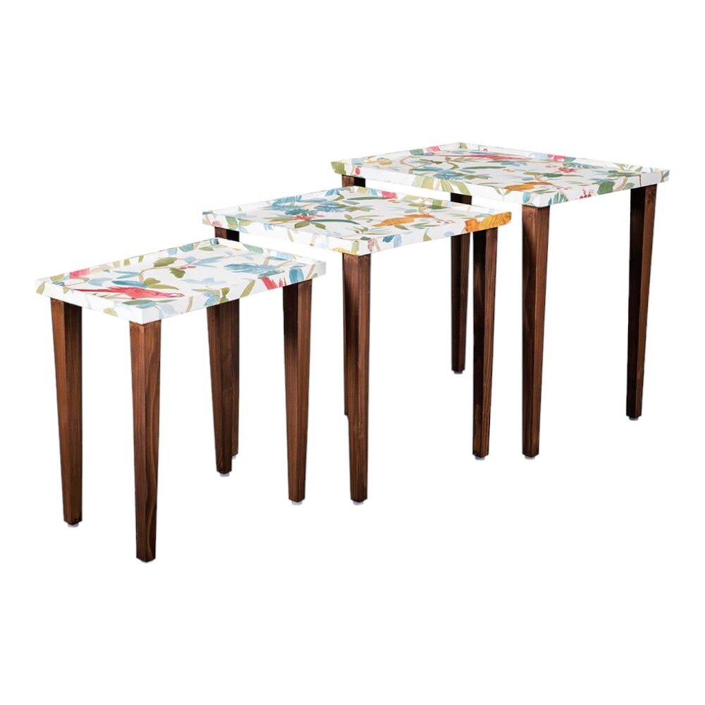 Pakshi Solid Wood Nested End Table in Paper Finish - Set of 3
