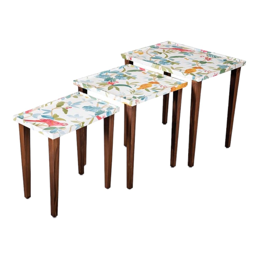Pakshi Solid Wood Nested End Table in Paper Finish - Set of 3