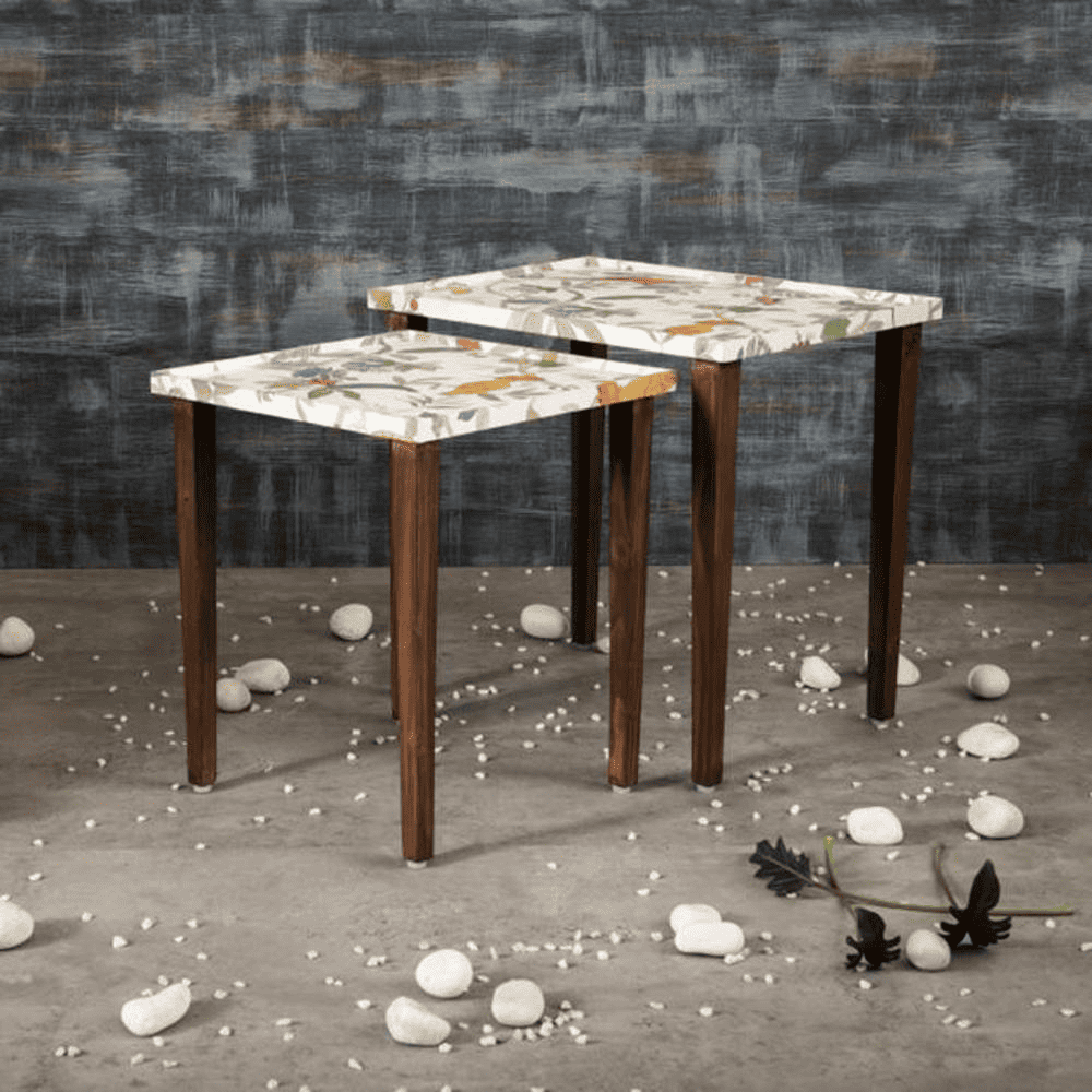 Pakshi Solid Wood Rectangular Nested End Table in Paper Finish - Set of 2
