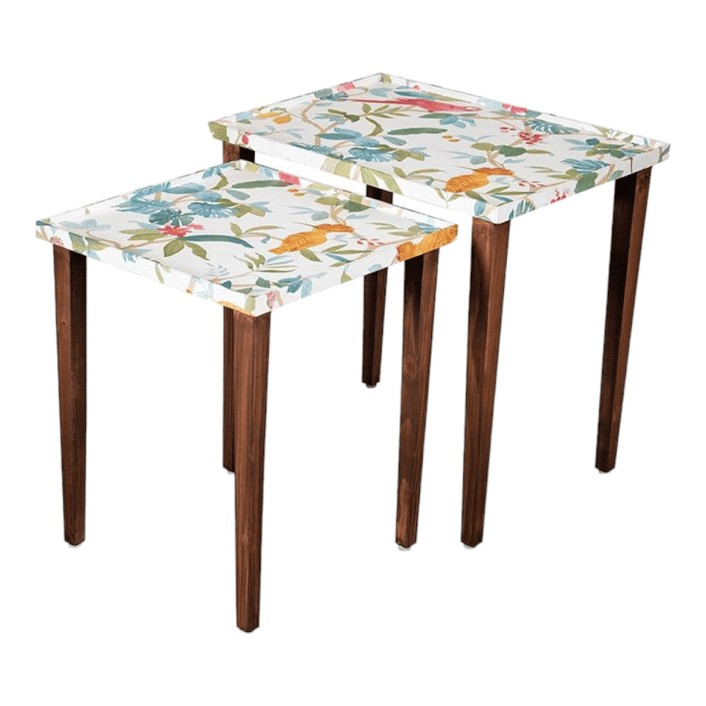 Pakshi Solid Wood Rectangular Nested End Table in Paper Finish - Set of 2