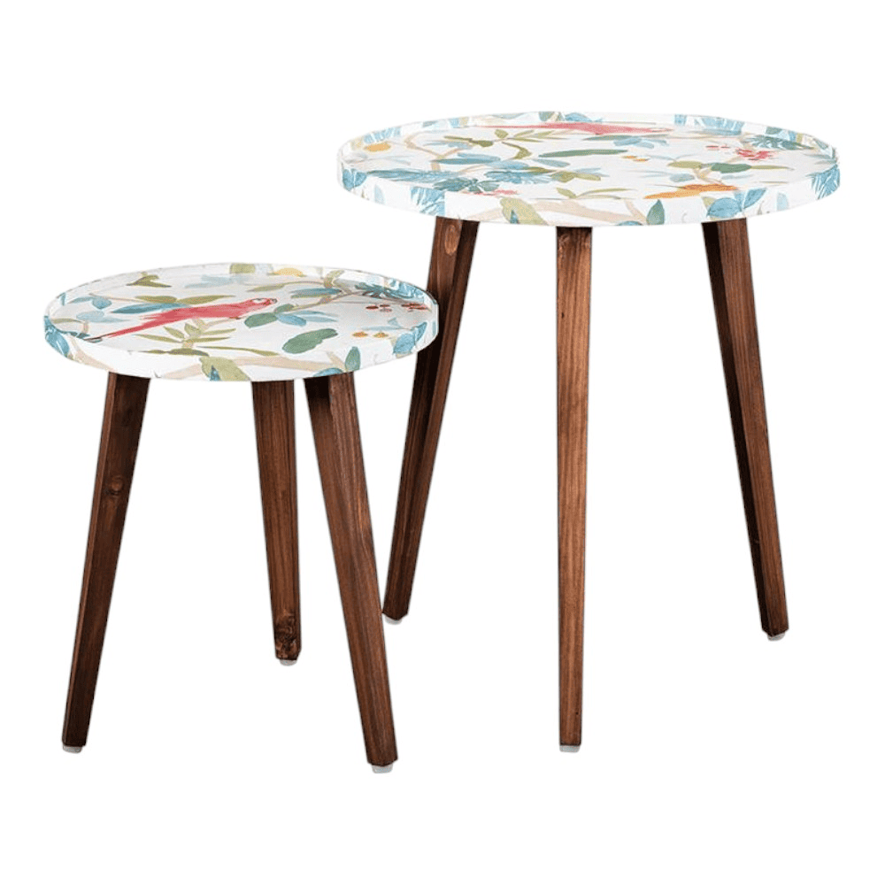 Pakshi Solid Wood Round Nested End Table in Paper Finish - Set of 2