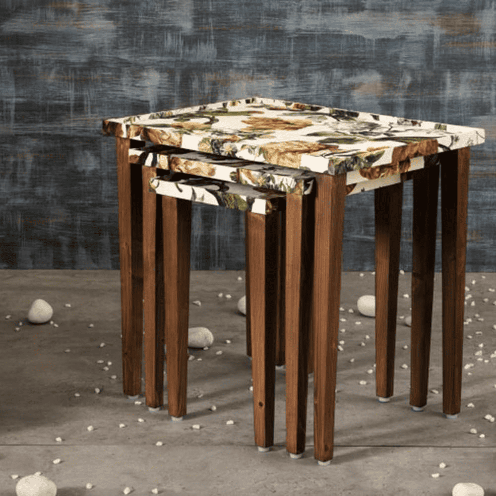 Plushwilderness Solid Wood Nested End Table in Paper Finish - Set of 3