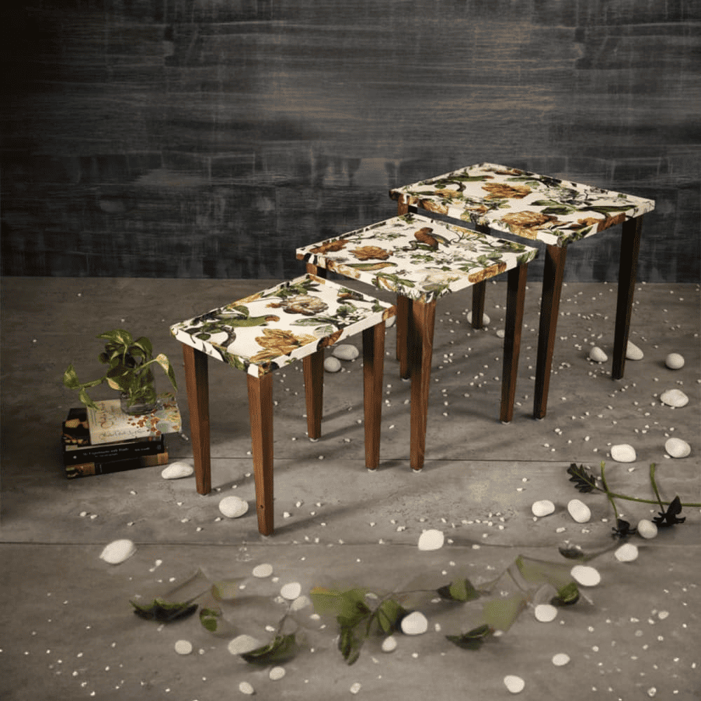 Plushwilderness Solid Wood Nested End Table in Paper Finish - Set of 3