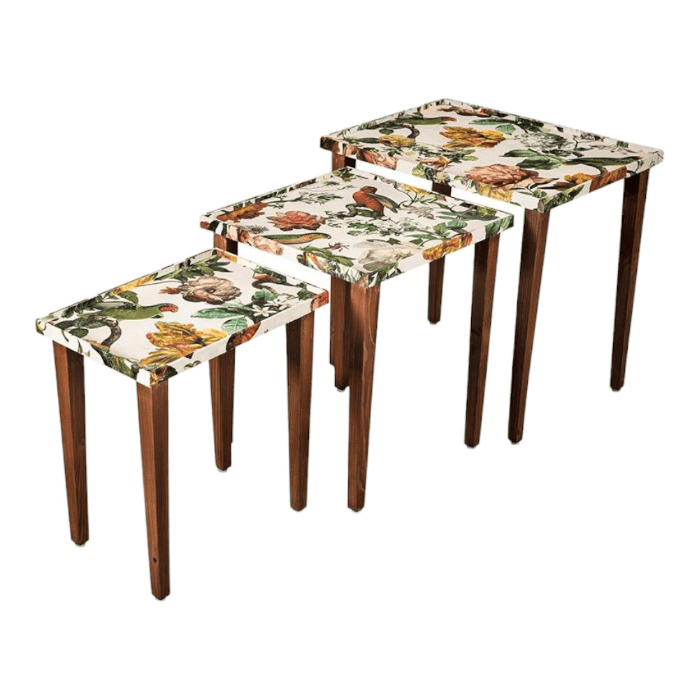 Plushwilderness Solid Wood Nested End Table in Paper Finish - Set of 3