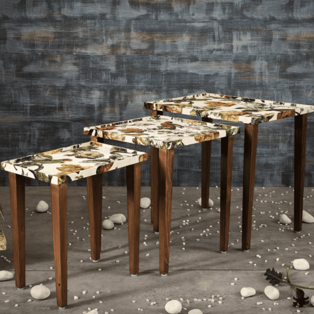 Plushwilderness Solid Wood Nested End Table in Paper Finish - Set of 3