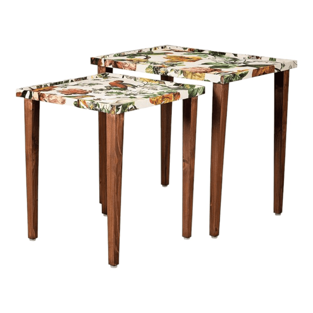 Plushwilderness Solid Wood Rectangular Nested End Table in Paper Finish - Set of 2
