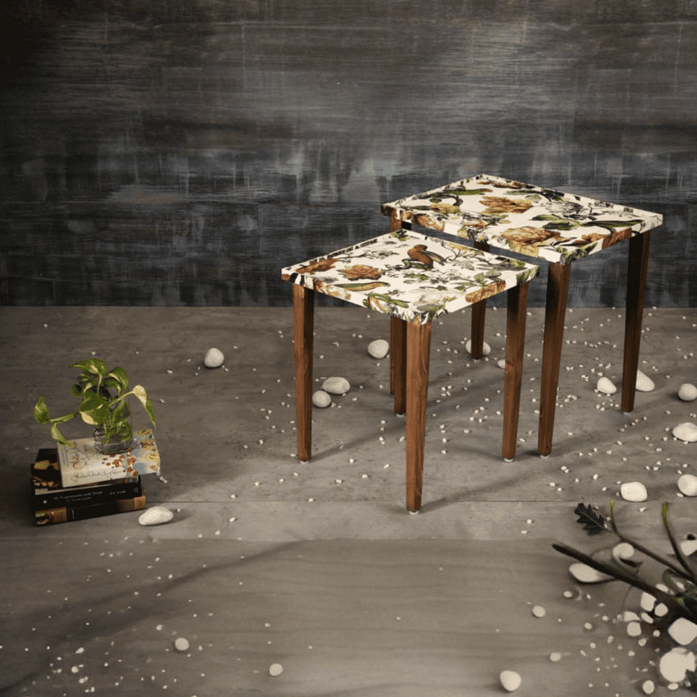 Plushwilderness Solid Wood Rectangular Nested End Table in Paper Finish - Set of 2
