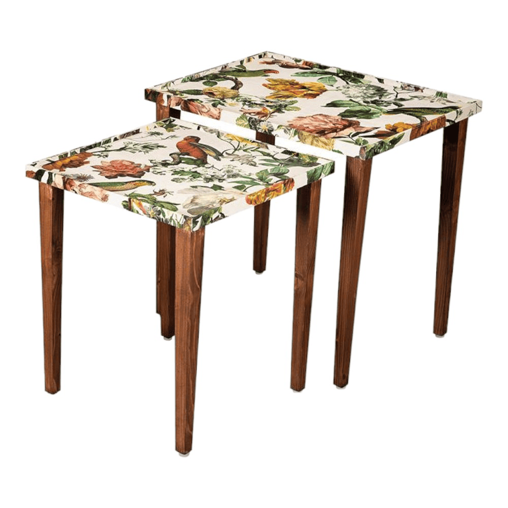 Plushwilderness Solid Wood Rectangular Nested End Table in Paper Finish - Set of 2
