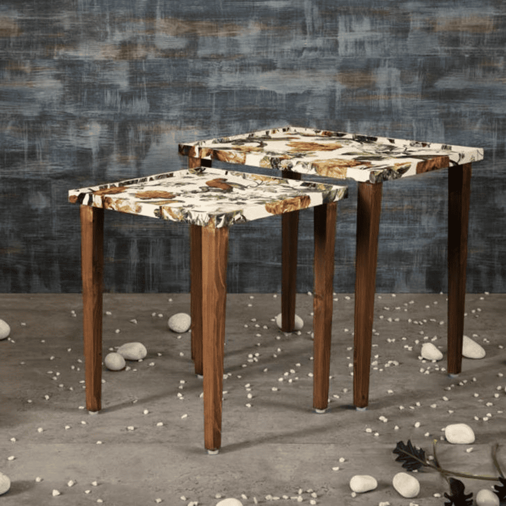 Plushwilderness Solid Wood Rectangular Nested End Table in Paper Finish - Set of 2