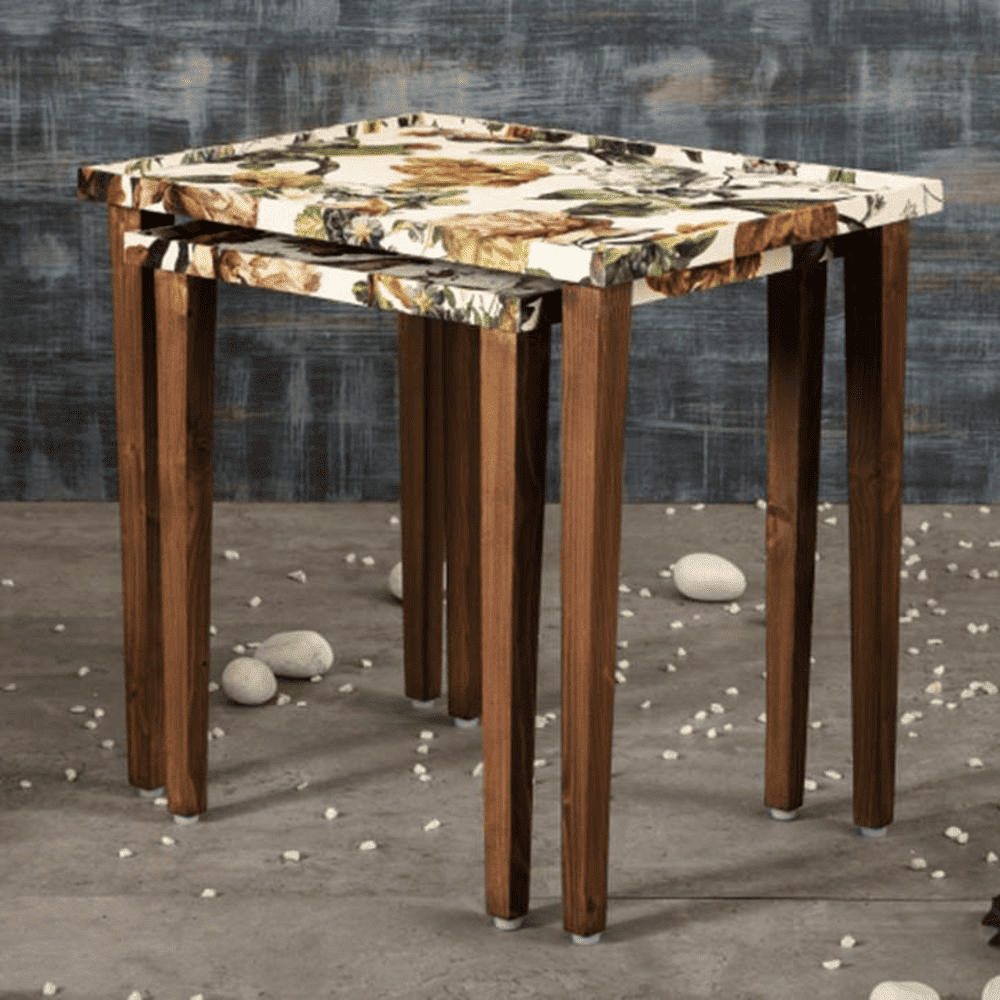 Plushwilderness Solid Wood Rectangular Nested End Table in Paper Finish - Set of 2
