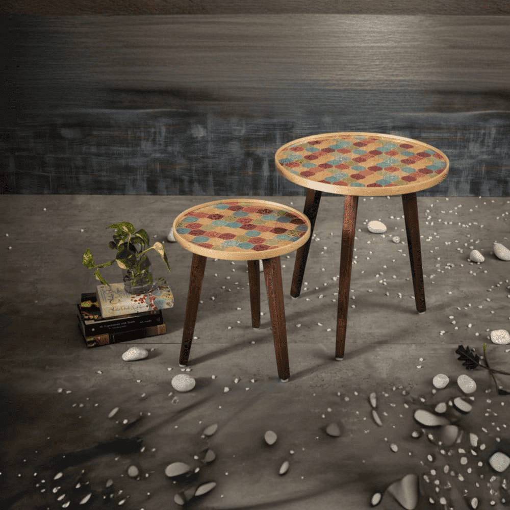 Multisequins Solid Wood Nested End Table in Paper Finish - Set of 2