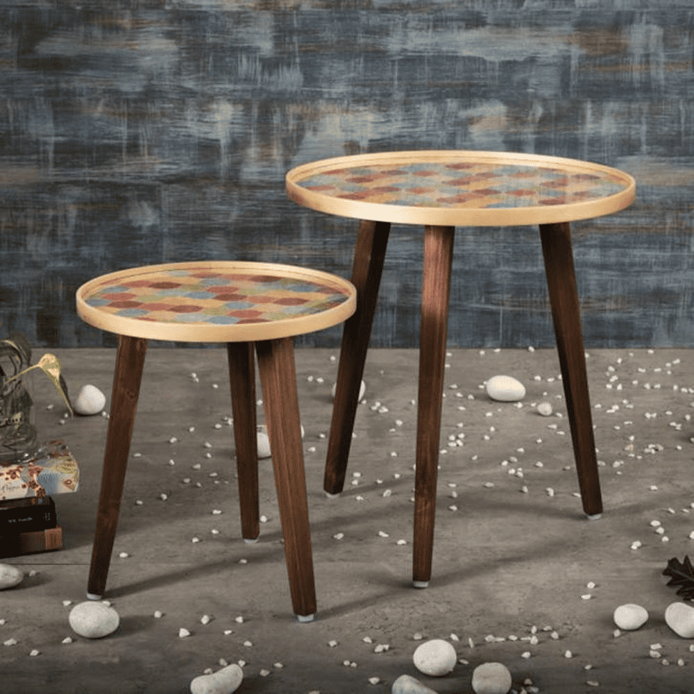 Multisequins Solid Wood Nested End Table in Paper Finish - Set of 2