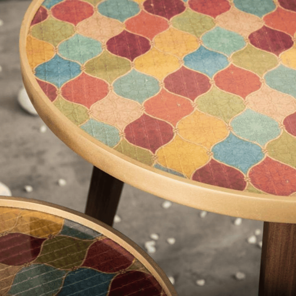Multisequins Solid Wood Nested End Table in Paper Finish - Set of 2