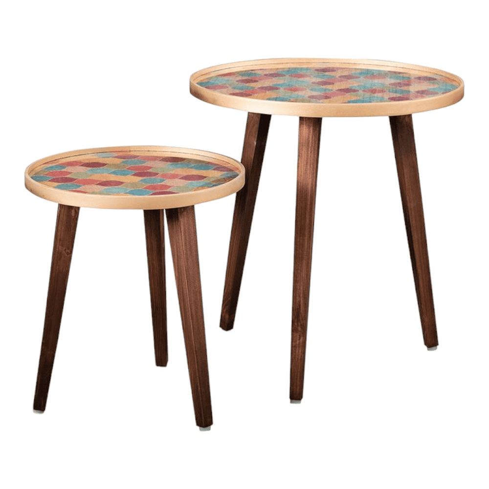 Multisequins Solid Wood Nested End Table in Paper Finish - Set of 2
