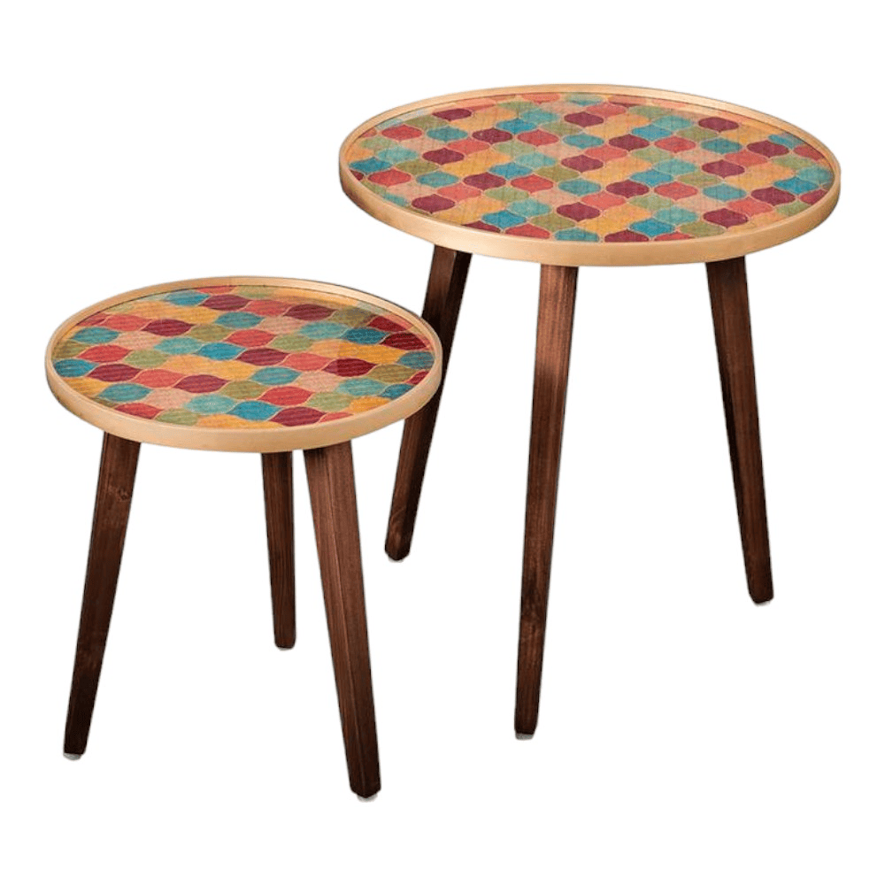Multisequins Solid Wood Nested End Table in Paper Finish - Set of 2