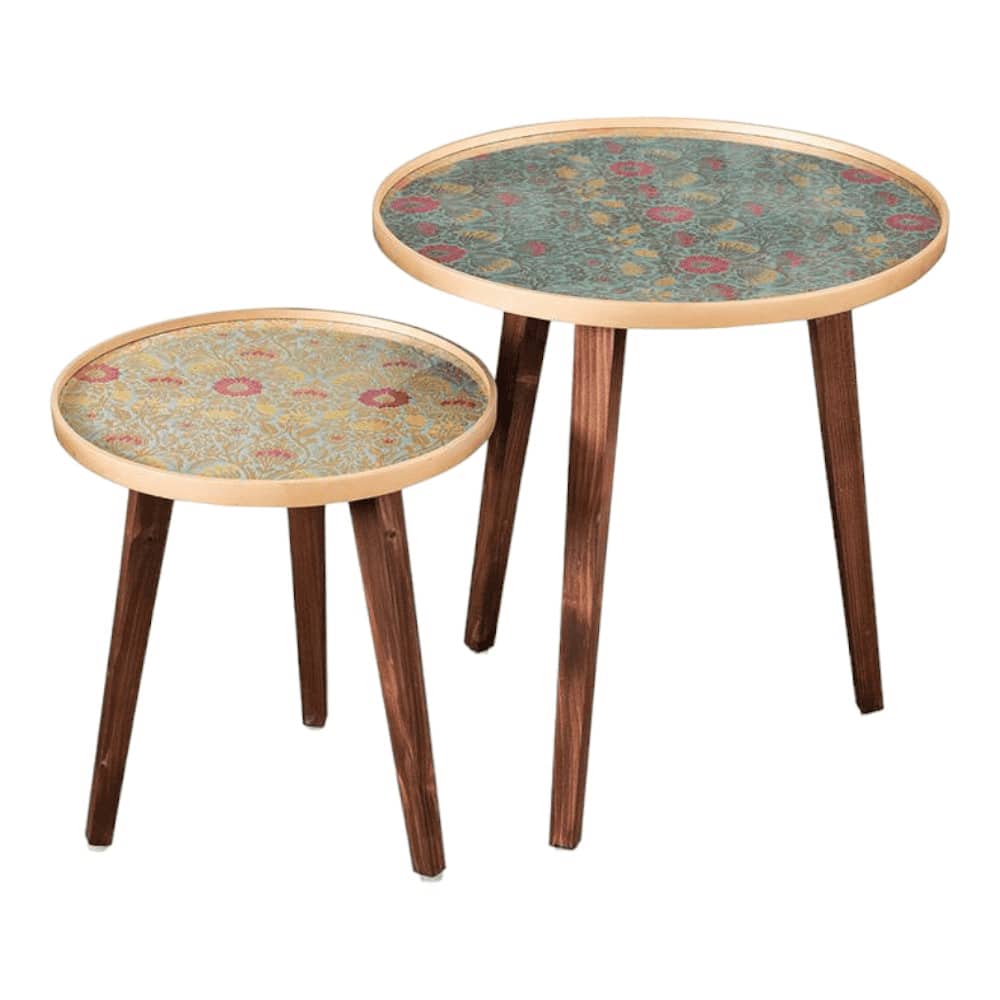 Khimkhwab Solid Wood Round Nested End Table - Set of 2