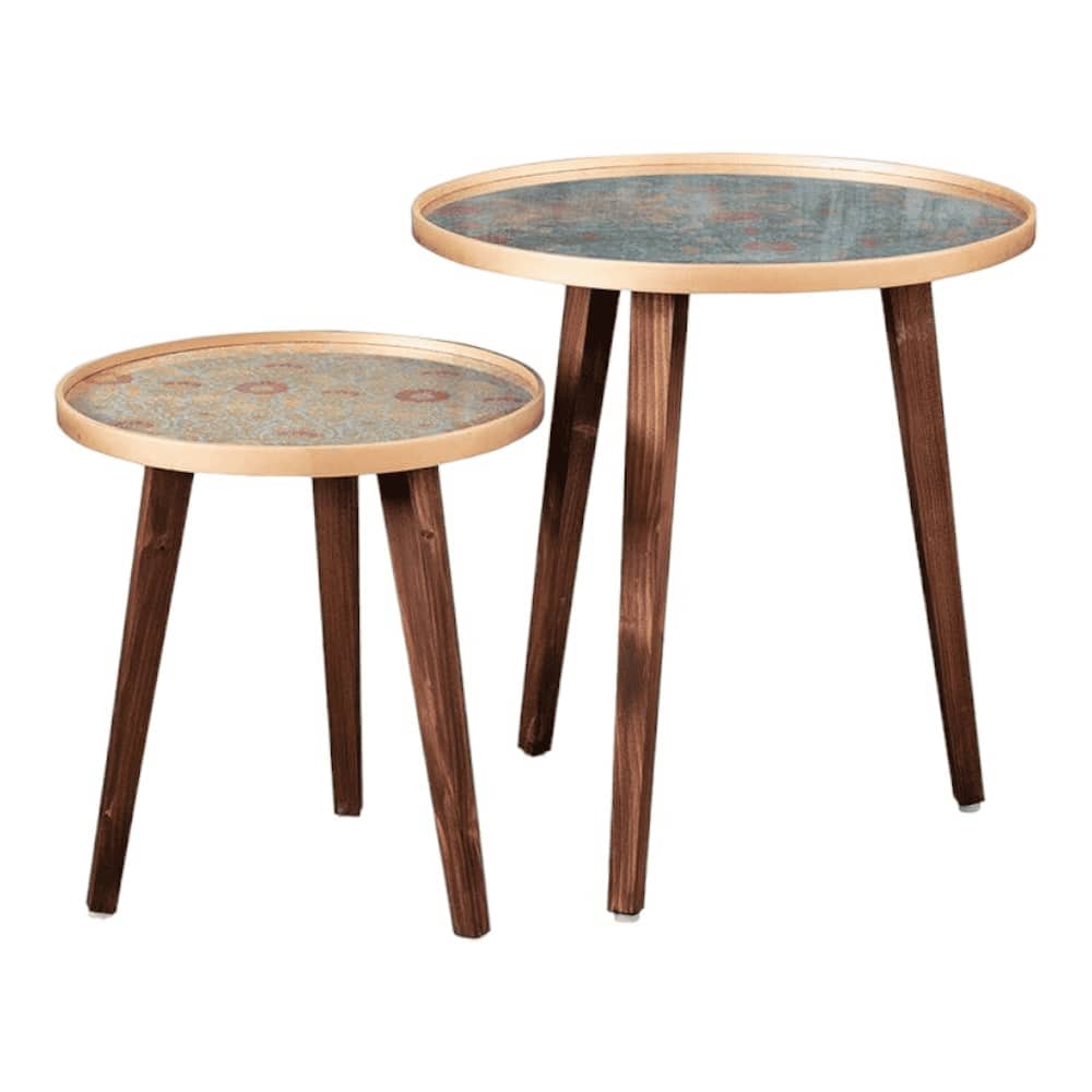 Khimkhwab Solid Wood Round Nested End Table - Set of 2